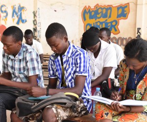 Participants of the writing workshop creating a slam text.